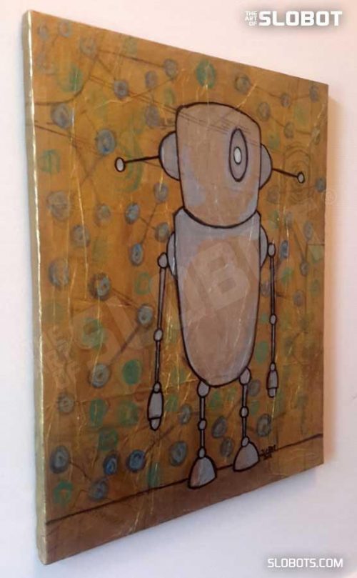 Robot Art painting with gold and glow in the dark detail 2