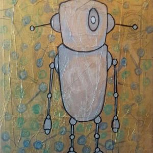 Robot Art painting with gold and glow in the dark