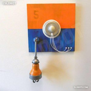 Mike Slobot Robot Painting Number 5 in Orange, Blue, and Violet Featured Image