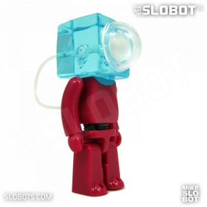 Mike Slobot slomikro Maroon and Clear Blue small robot art front right