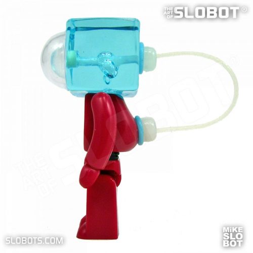 Mike Slobot slomikro Maroon and Clear Blue small robot art left side