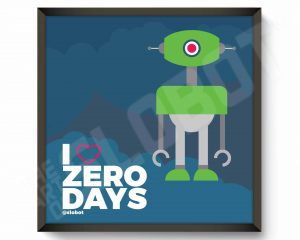 i heart zero days is a robot art print by mike slobot