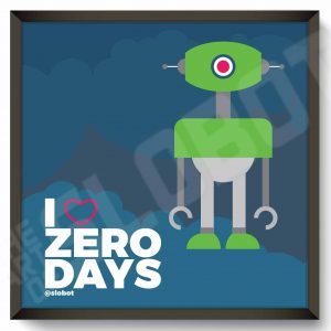 i heart zero days is a robot art print by mike slobot