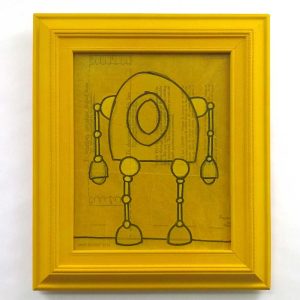 Mike Slobot - The Yellow Robot Mixed media on board