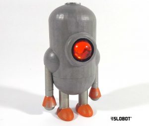 Carl 5 Grey and Orange Robot Sculpture by Mike Slobot