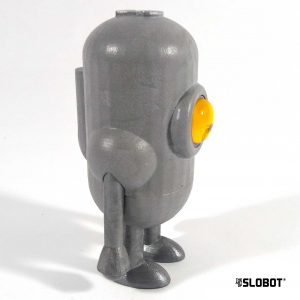 Carl 5 Grey with Yellow Eye 4 inch robot sculpture by Mike Slobot