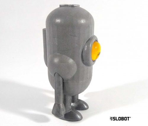 Carl 5 Grey with Yellow Eye 4 inch robot sculpture by Mike Slobot